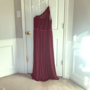 David’s bridal bridesmaid’s dress in wine